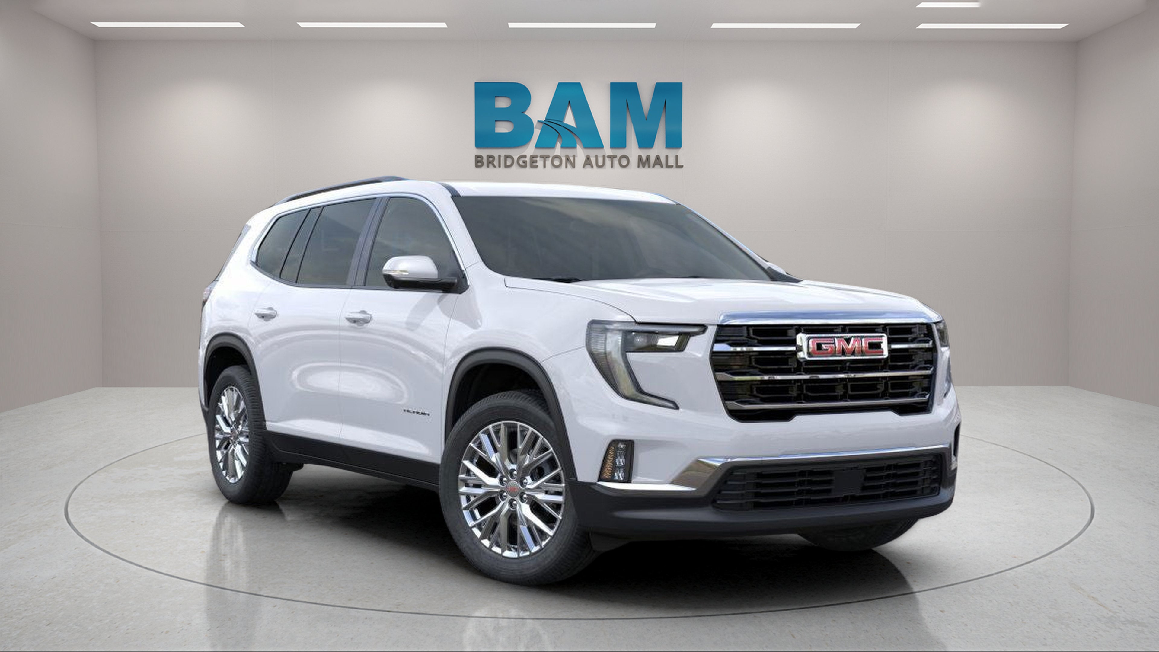 2026 GMC Acadia Elevation in Summit White — front three-quarter view