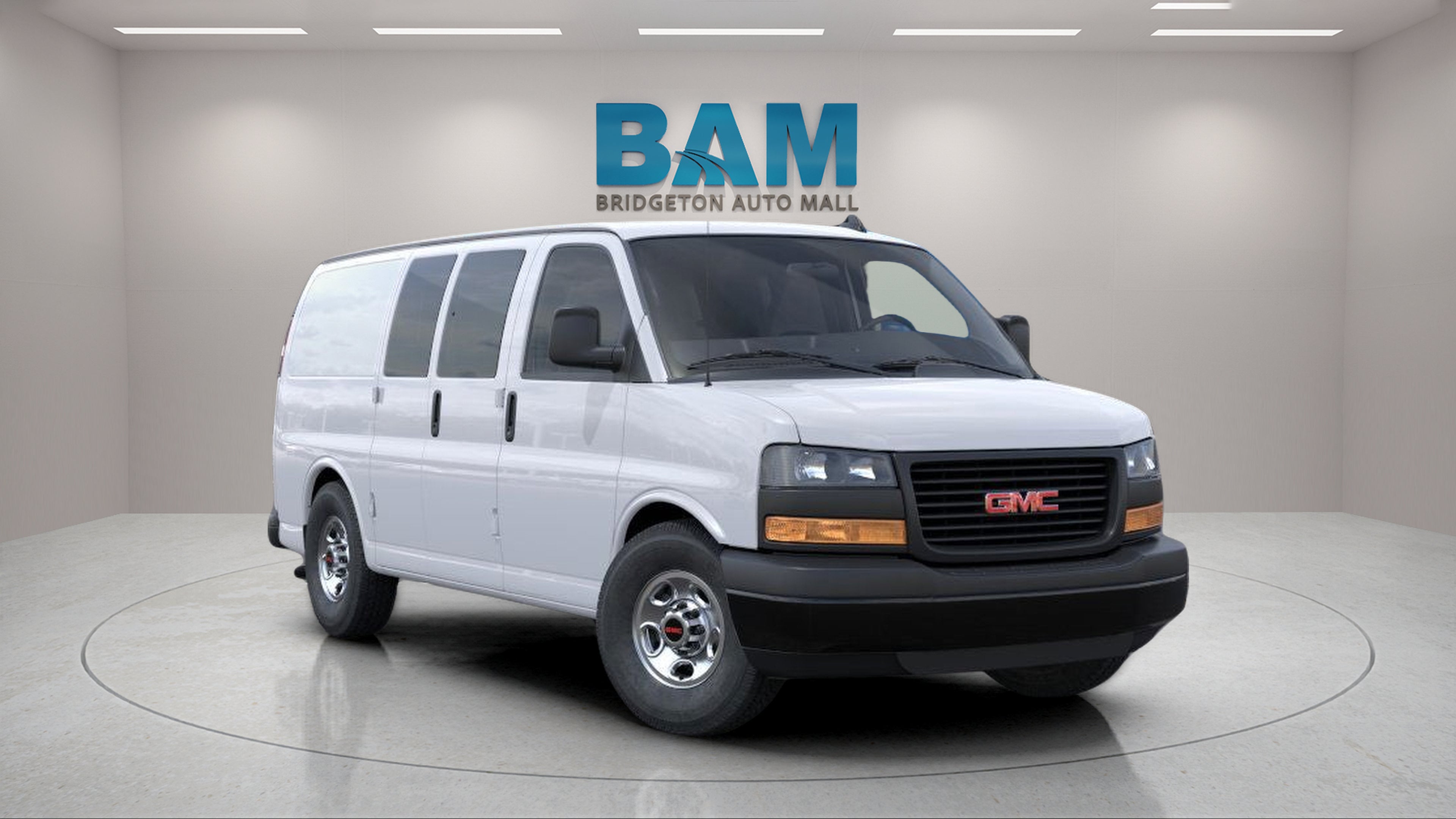 2025 GMC Savana Cargo Work Van in Summit White — front three-quarter view